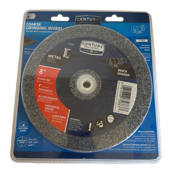 Century Drill & Tool Other - Century Drill & Tool Coarse 36 Grit Metal Bench Top Grinding Wheel 8" X 1"